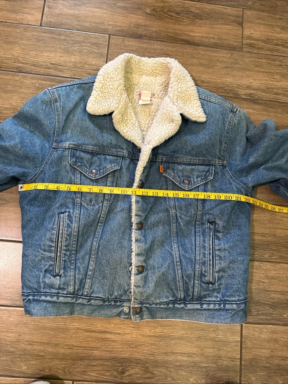 1970’s Levi's Sherpa Lined Denim Trucker Jacket Orange Tab Size 46 USA Made - Picture 4 of 11